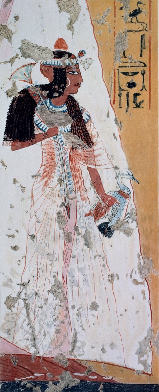 Jonge vrouw met eend, kopie van fresco uit het graf van Ipouy, Thebe, daterend uit de regeerperiode van Ramesses II, plaat uit Ancient Egyptian Paintings, door Nina Davies door Nina de Garis Davies
