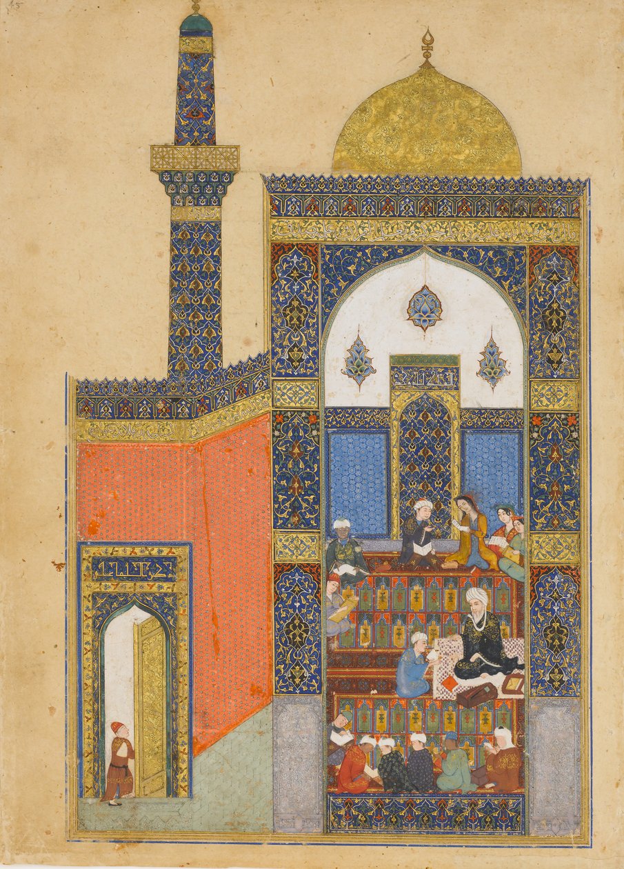 Laila en Majnun op School, Folio uit een Khamsa Quintet van Nizami door Nizami