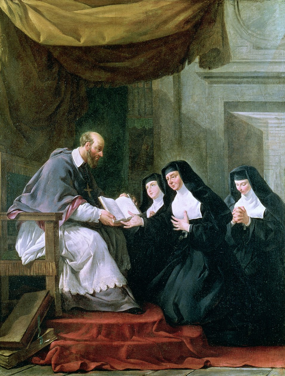 St. Francois de Sales geeft de regel van de Visitatie aan St. Jeanne de Chantal door Noel Halle
