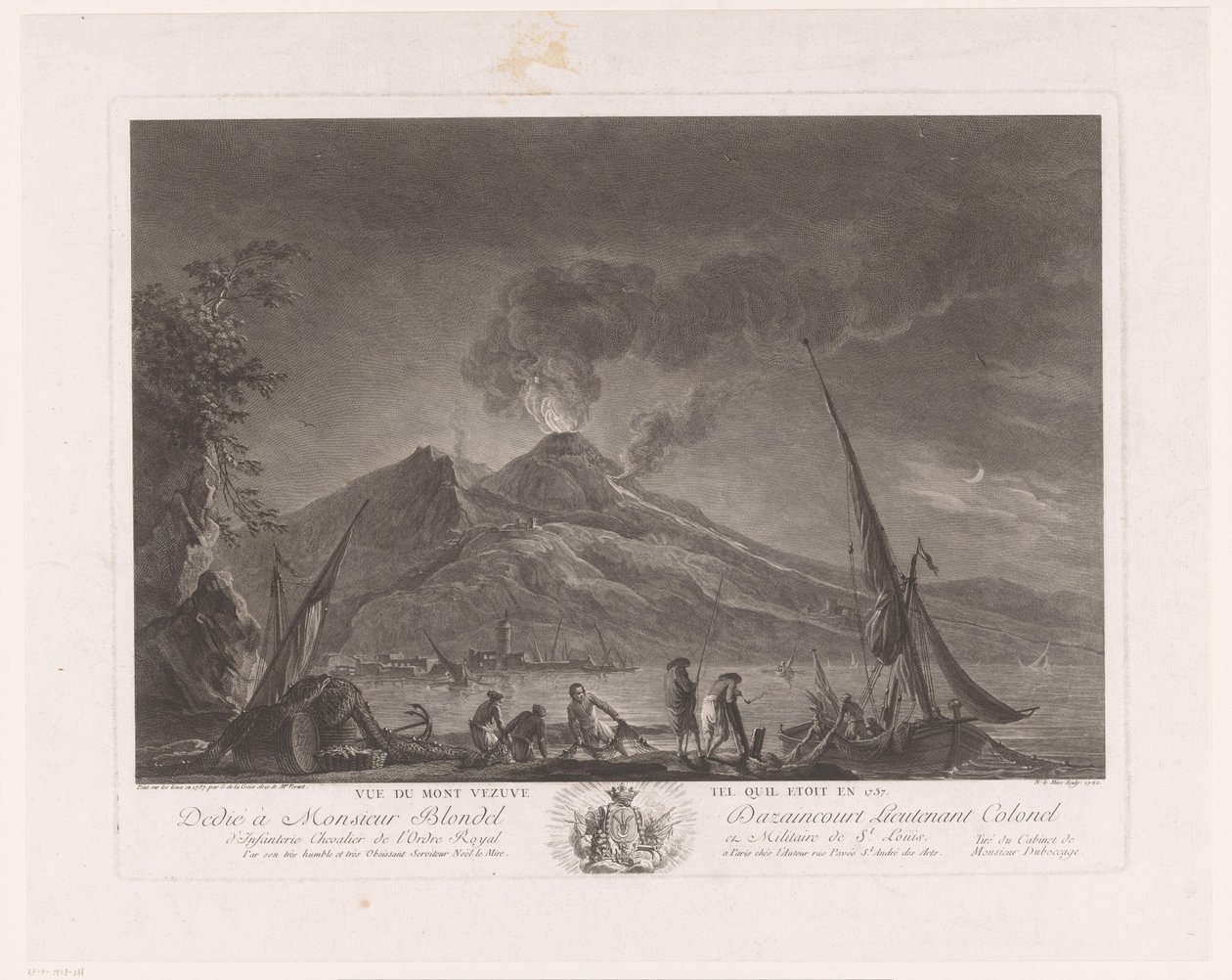 Landschap met vissers en actieve Vesuvius door Noël Le Mire