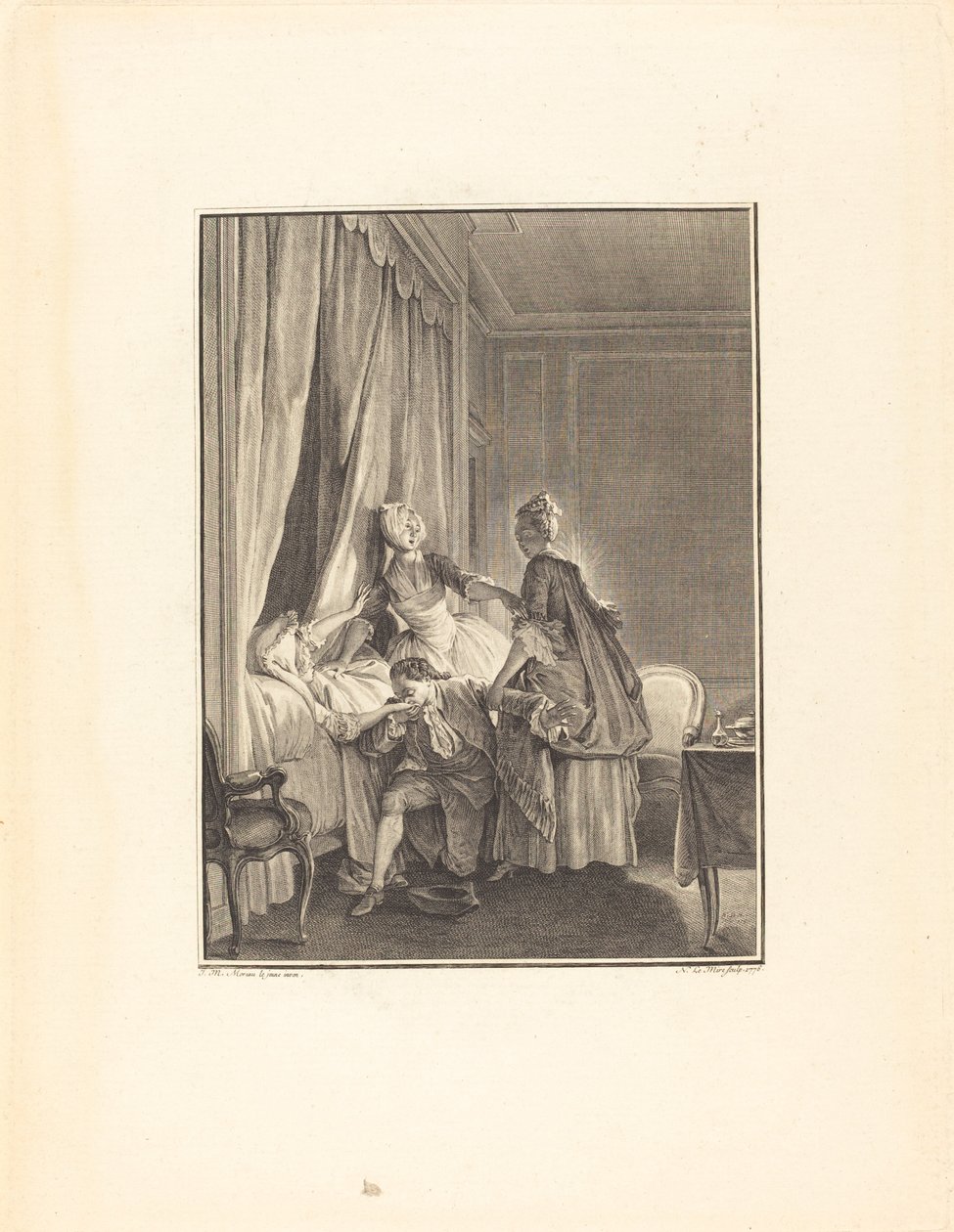 De inenting van de liefde door Noël Le Mire after Jean Michel Moreau