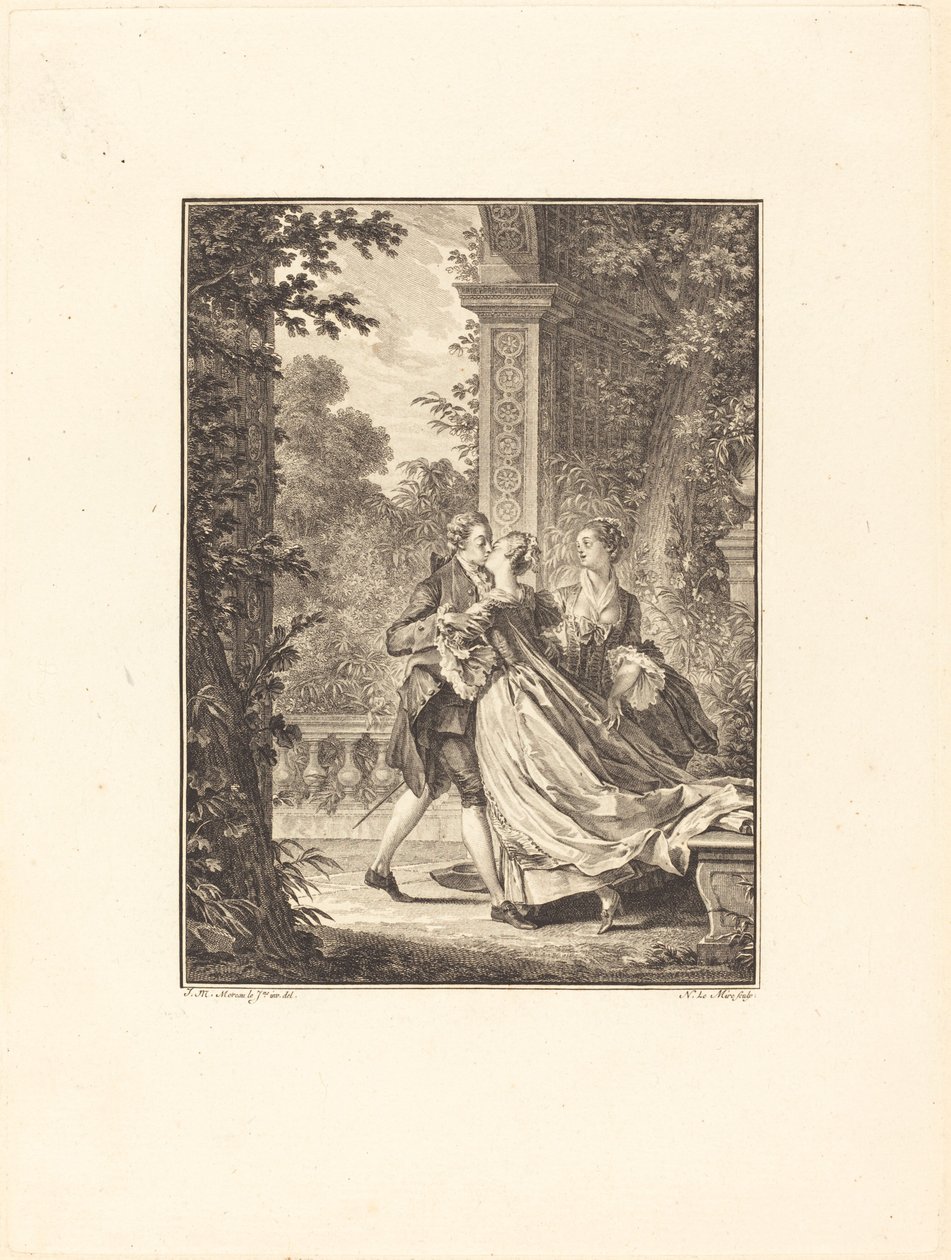 Zonder iets van dit mysterie te begrijpen door Noël Le Mire after Jean Michel Moreau
