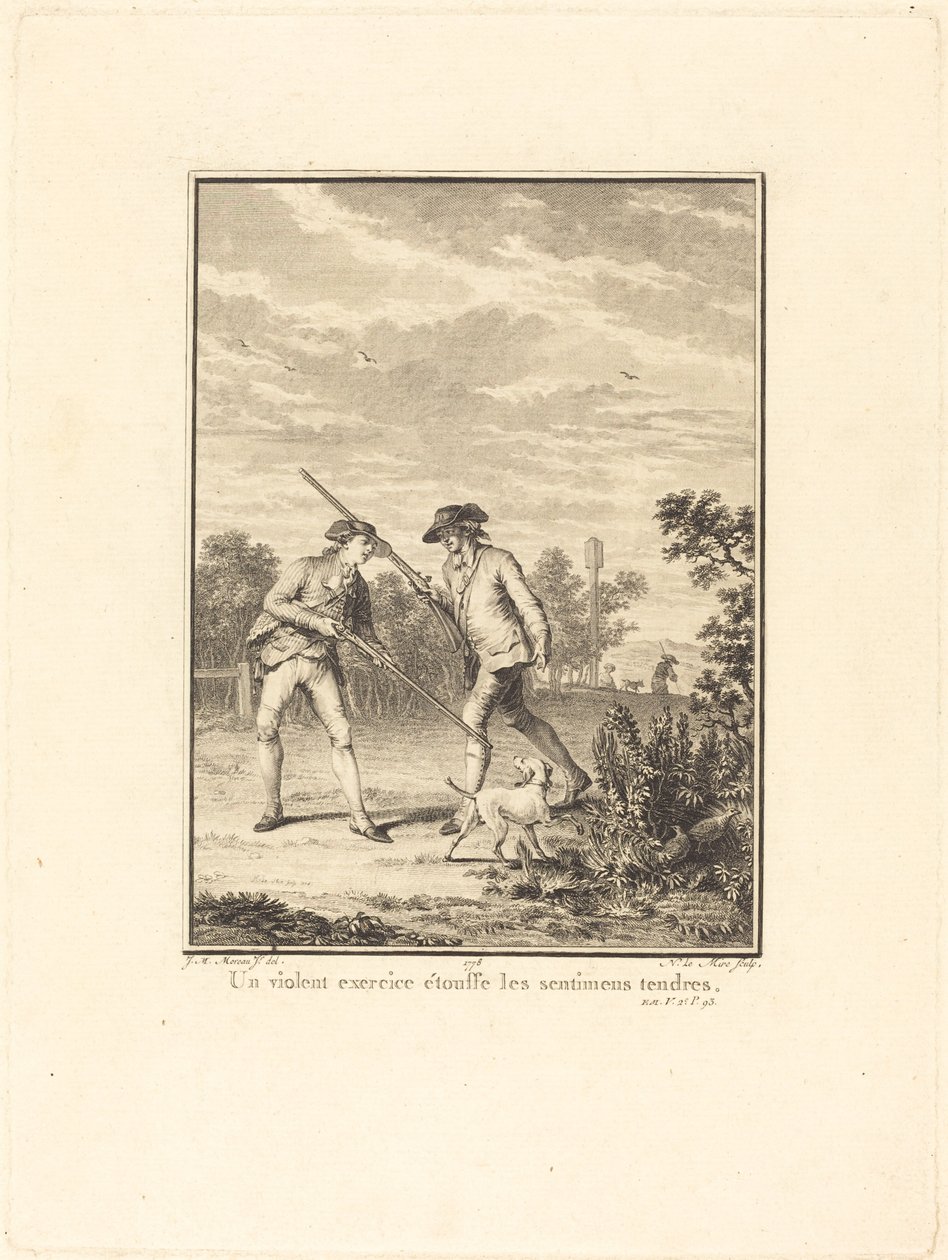 Een gewelddadige oefening verstikt de tedere gevoelens door Noël Le Mire after Jean Michel Moreau
