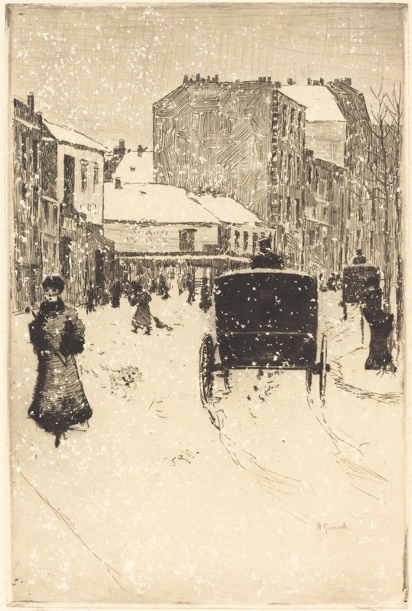 Boulevard Clichy in de Sneeuw door Norbert Goeneutte