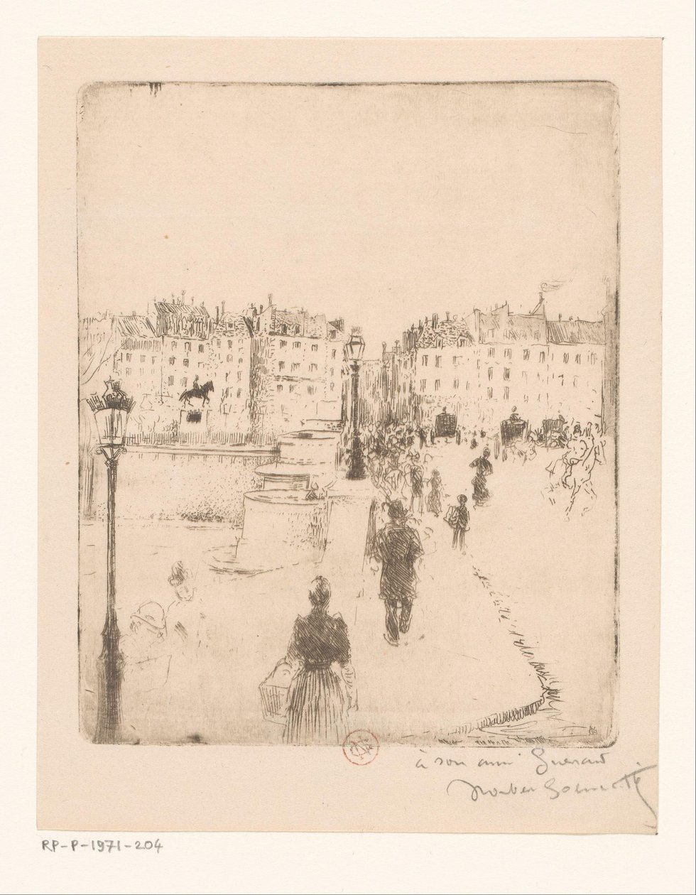 Gezicht op de Pont Neuf in Parijs door Norbert Goeneutte