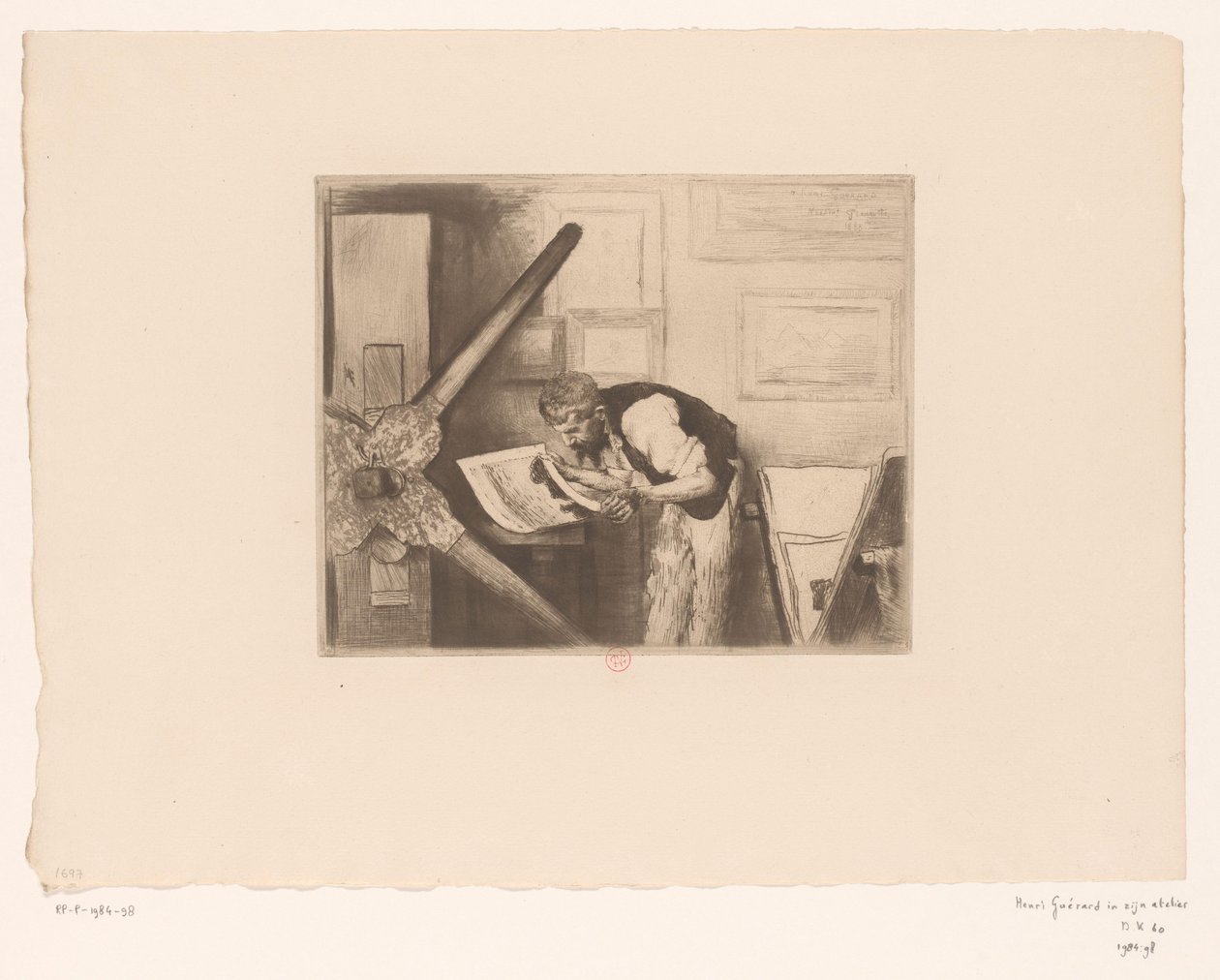 Portret van Henri Charles Guérard in zijn atelier door Norbert Goeneutte