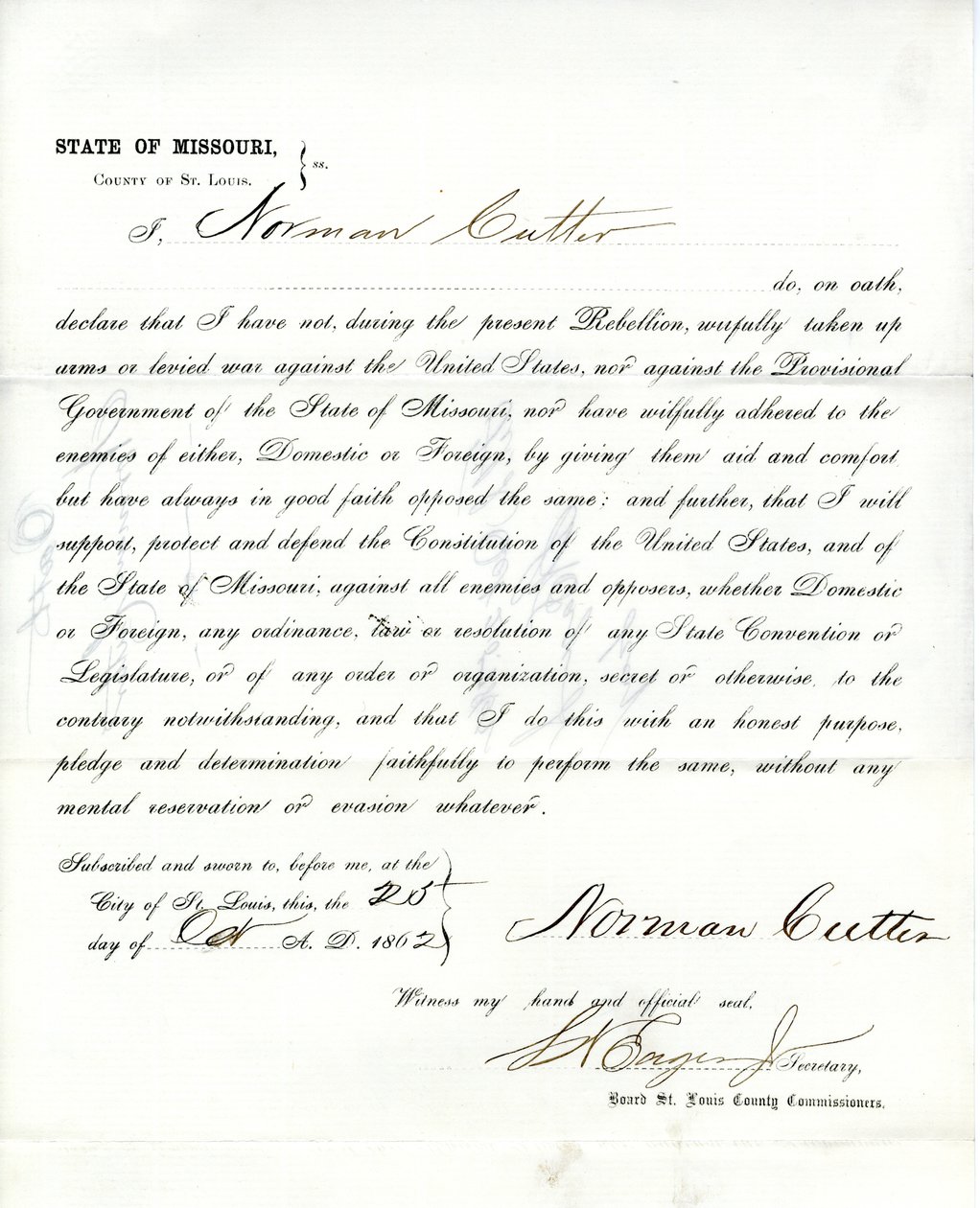 Loyaliteitseed van Norman Cutter uit Missouri, County of St. Louis door Norman Cutter