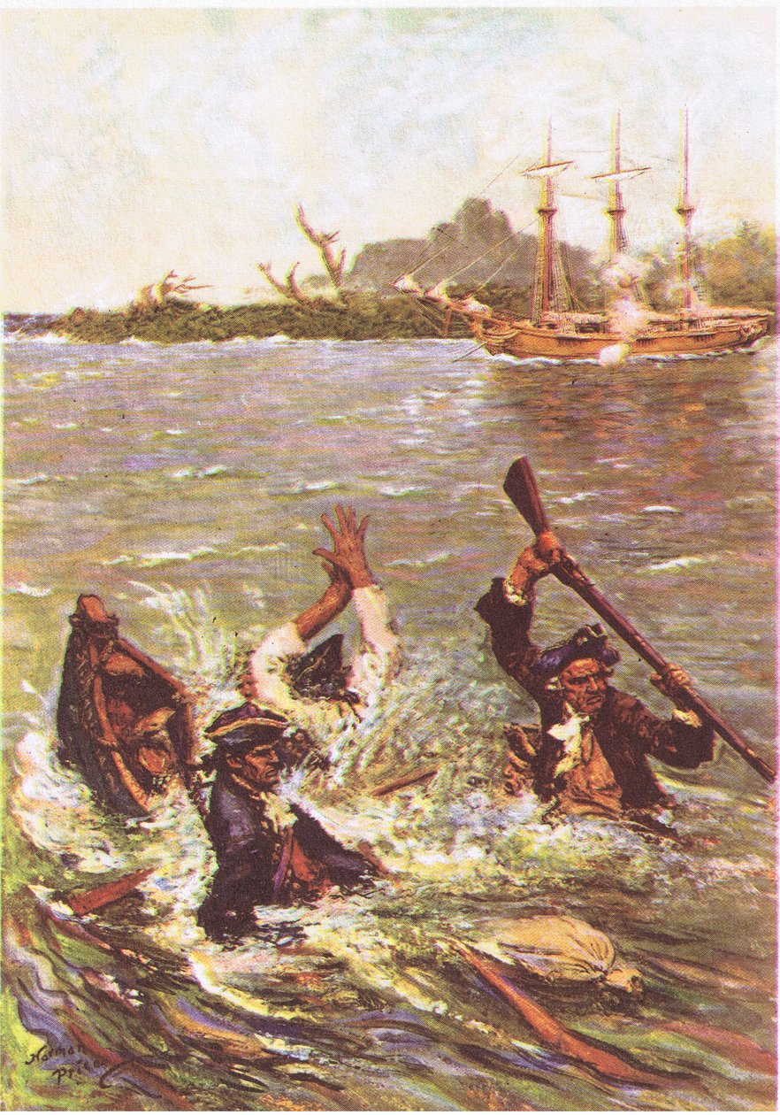 De boot zonk met de achtersteven in drie voet water door Norman Mills Price