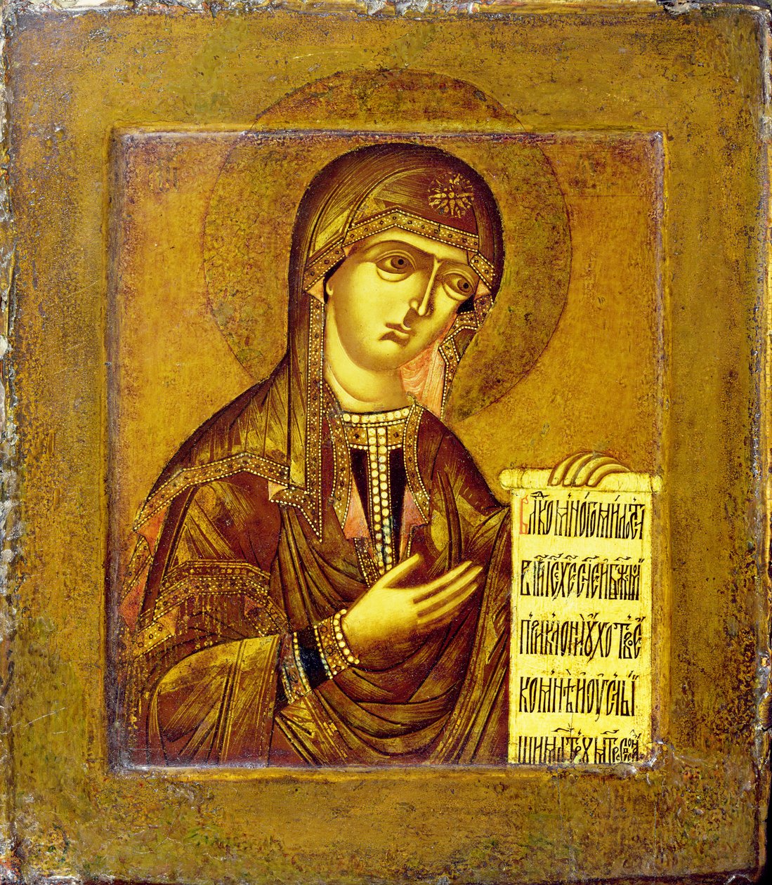 Icoon van de Maagd (olieverf op paneel) door Novgorod School