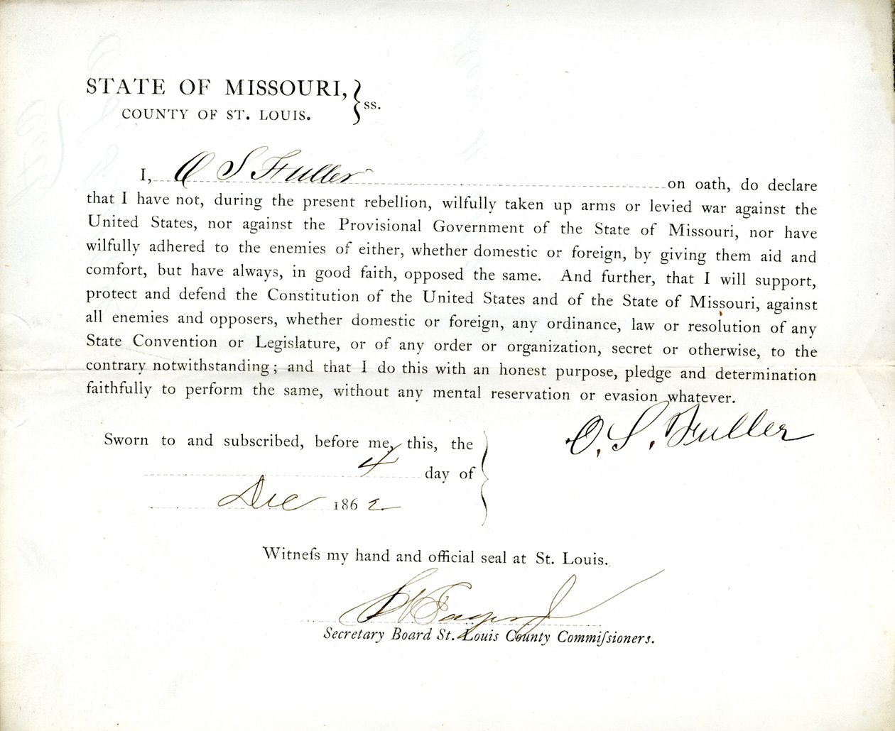 Loyaliteitseed van O. S. Fuller uit Missouri, County of St. Louis door O.S. Fuller