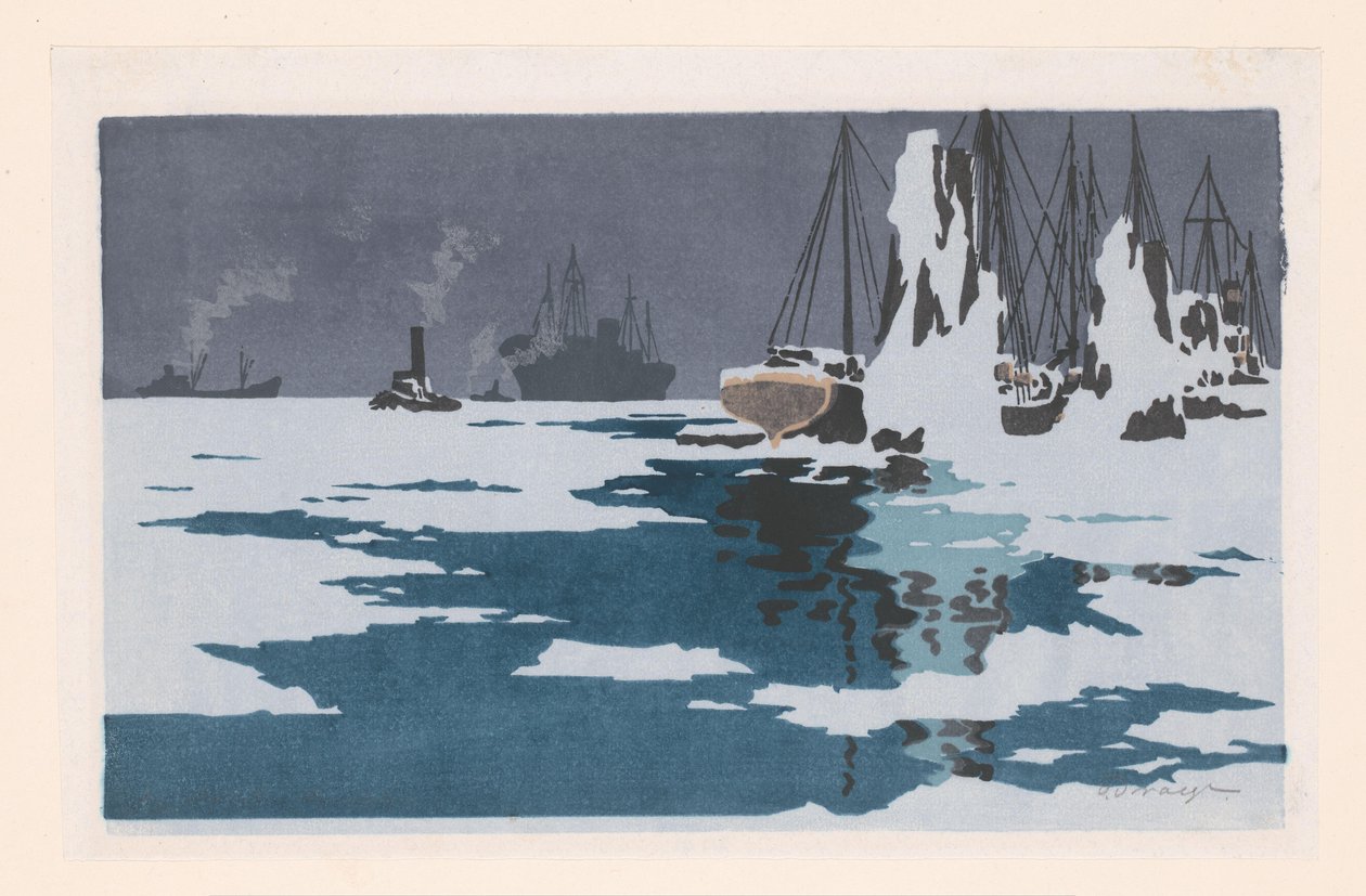 Gezicht op Bremerhaven door O. Droegl (signed by artist)