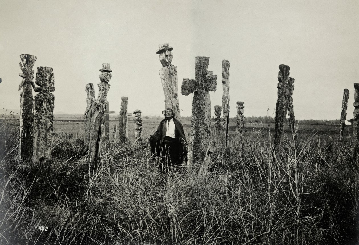 Rezo en el cemeterio, Araucano, Chili door Oder W. Heffer