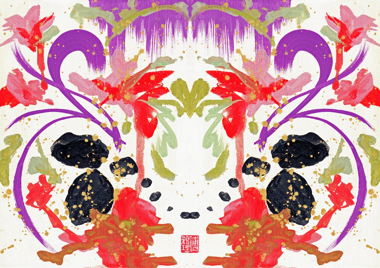 Zen Oranje Paarse Bloemen 2 door Odilia W. Y. Fu