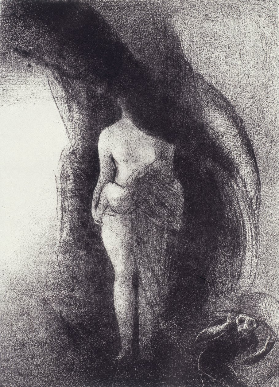 Ik ben nog steeds de grote Isis! Niemand heeft ooit mijn sluier opgelicht! Mijn nakomeling is de zon! voor La Tentation de Saint-Antoine, Plate XVI, n.d. door Odilon Redon