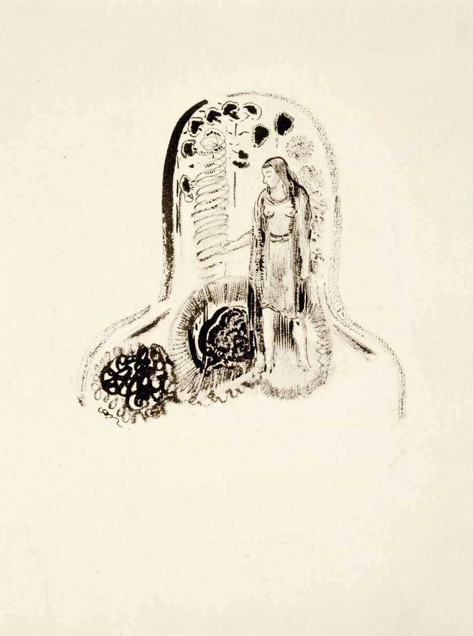 Jonge meisje in een bloementuin door Odilon Redon