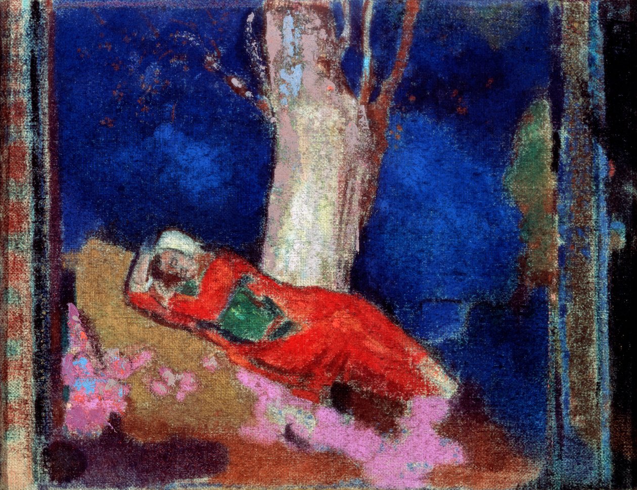 Een vrouw liggend onder de boom, 19e of begin 20e eeuw door Odilon Redon
