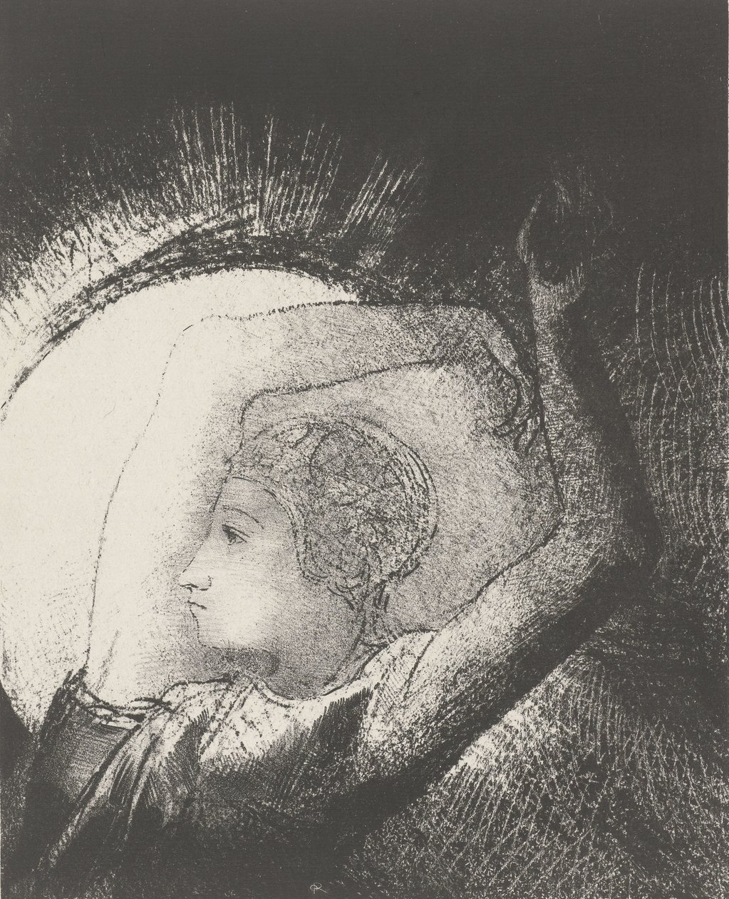 Een Vrouw gekleed door de Zon door Odilon Redon