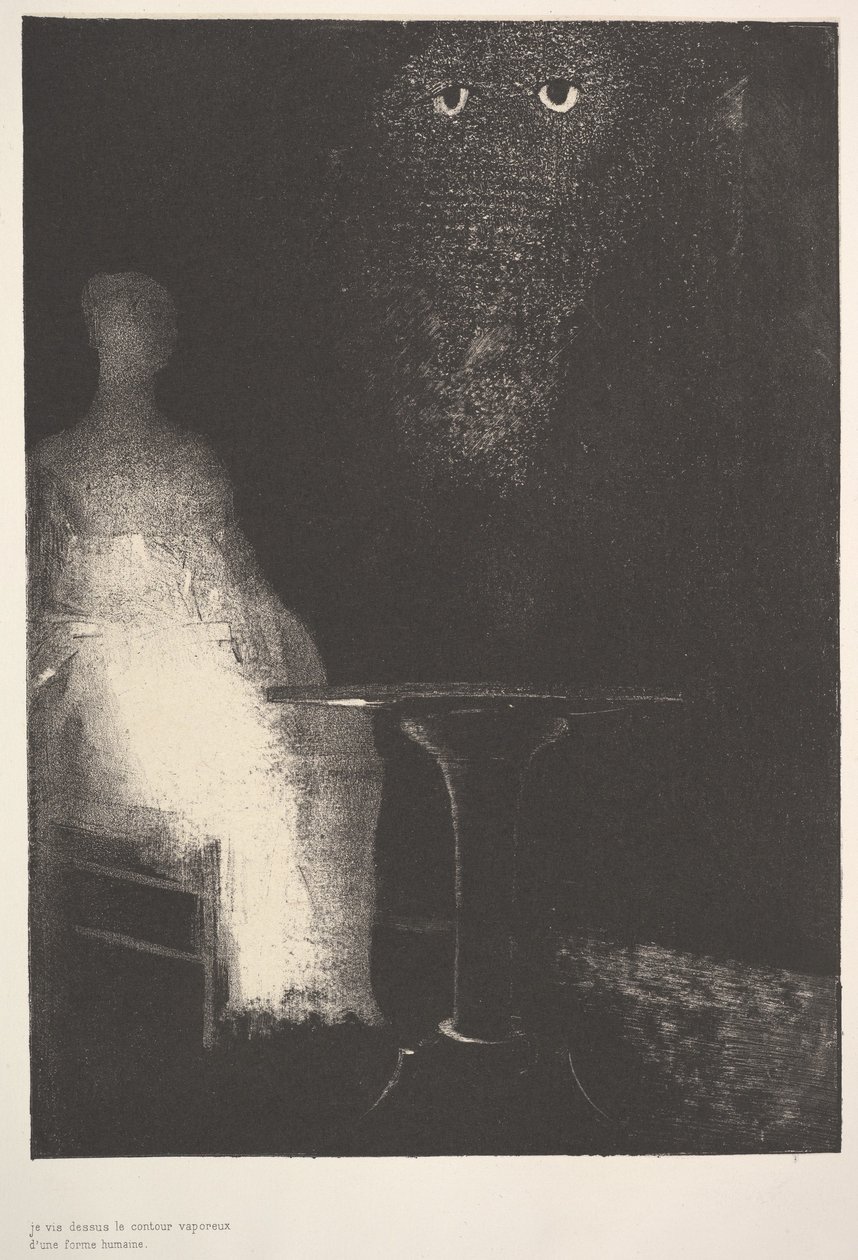 Beneden zag ik de nevelige contouren van een menselijke vorm, 1896 door Odilon Redon