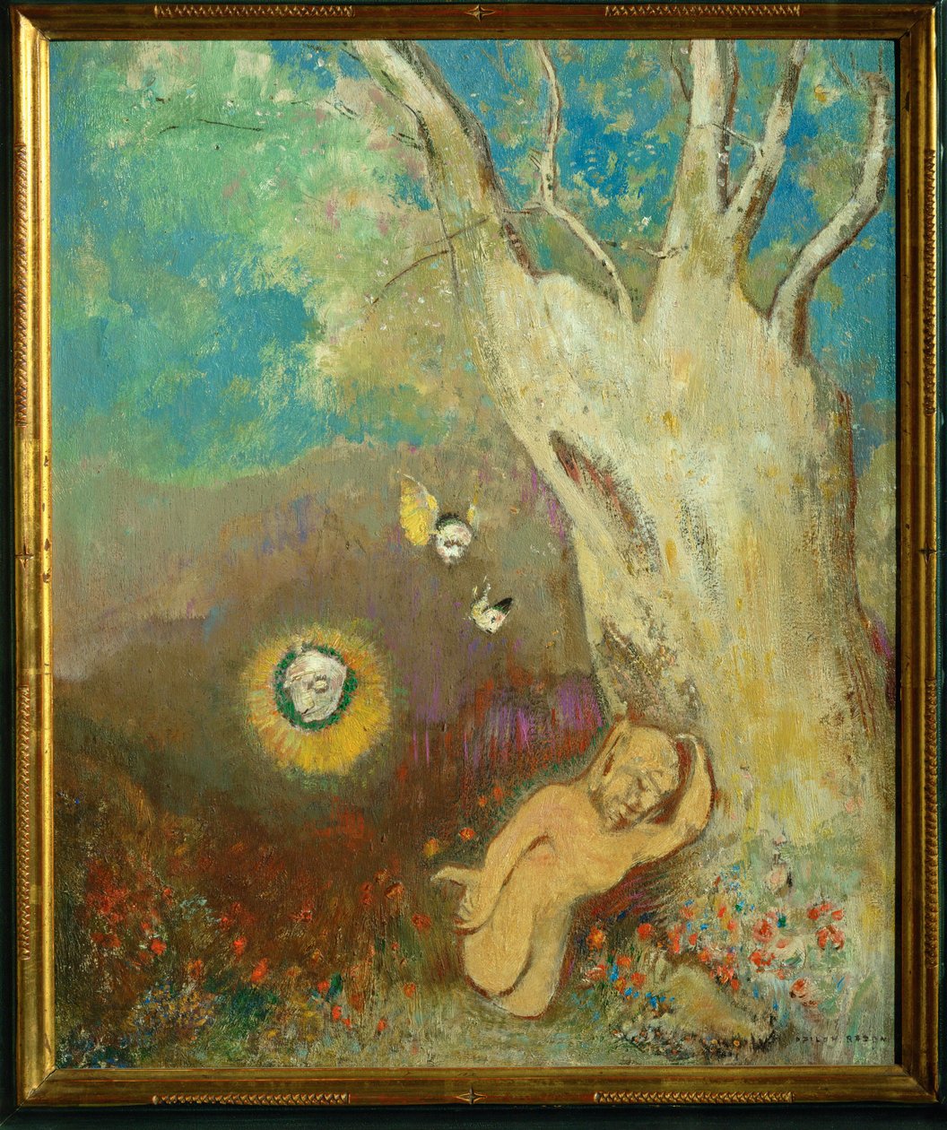 Calibans slaap (schilderij op hout) door Odilon Redon