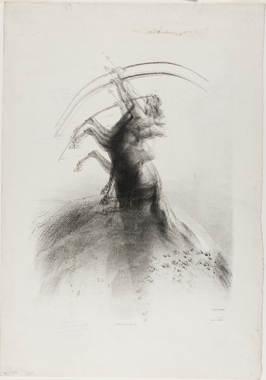 Centaur die op de wolken richt door Odilon Redon