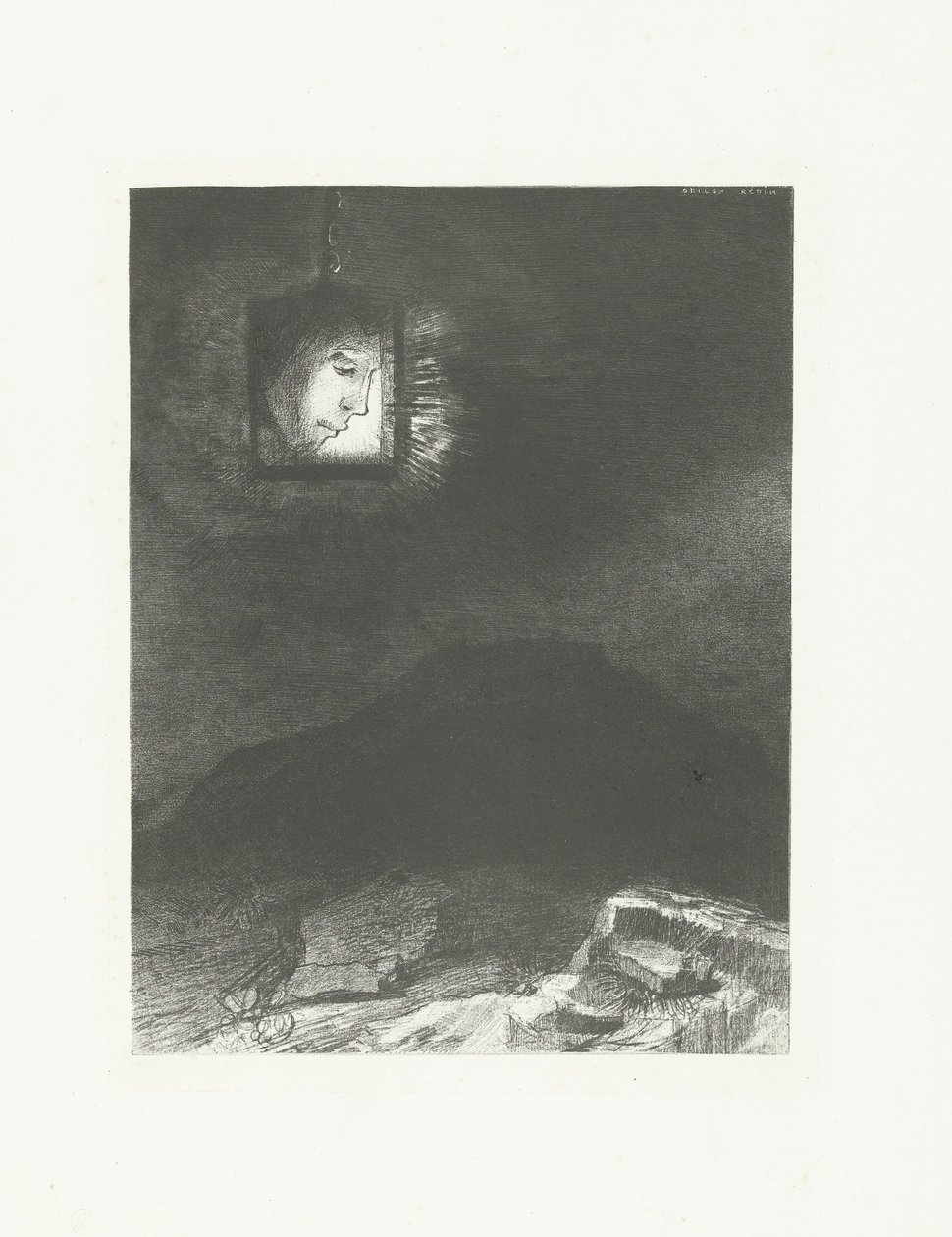 Een hoofd in een lantaarn door Odilon Redon