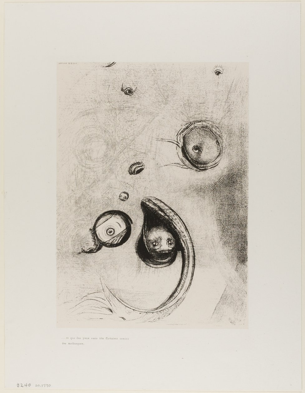 En dat ogen zonder hoofd dreven als weekdieren, plaat XIII van Tentation de St. Antoine door Odilon Redon
