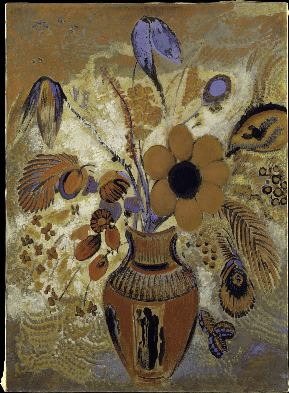 Etruskische vaas met bloemen door Odilon Redon