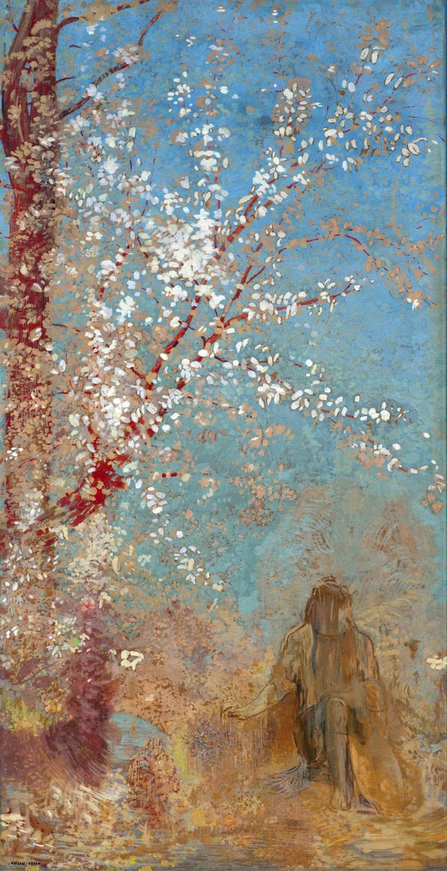 Figuur onder een bloeiende boom door Odilon Redon