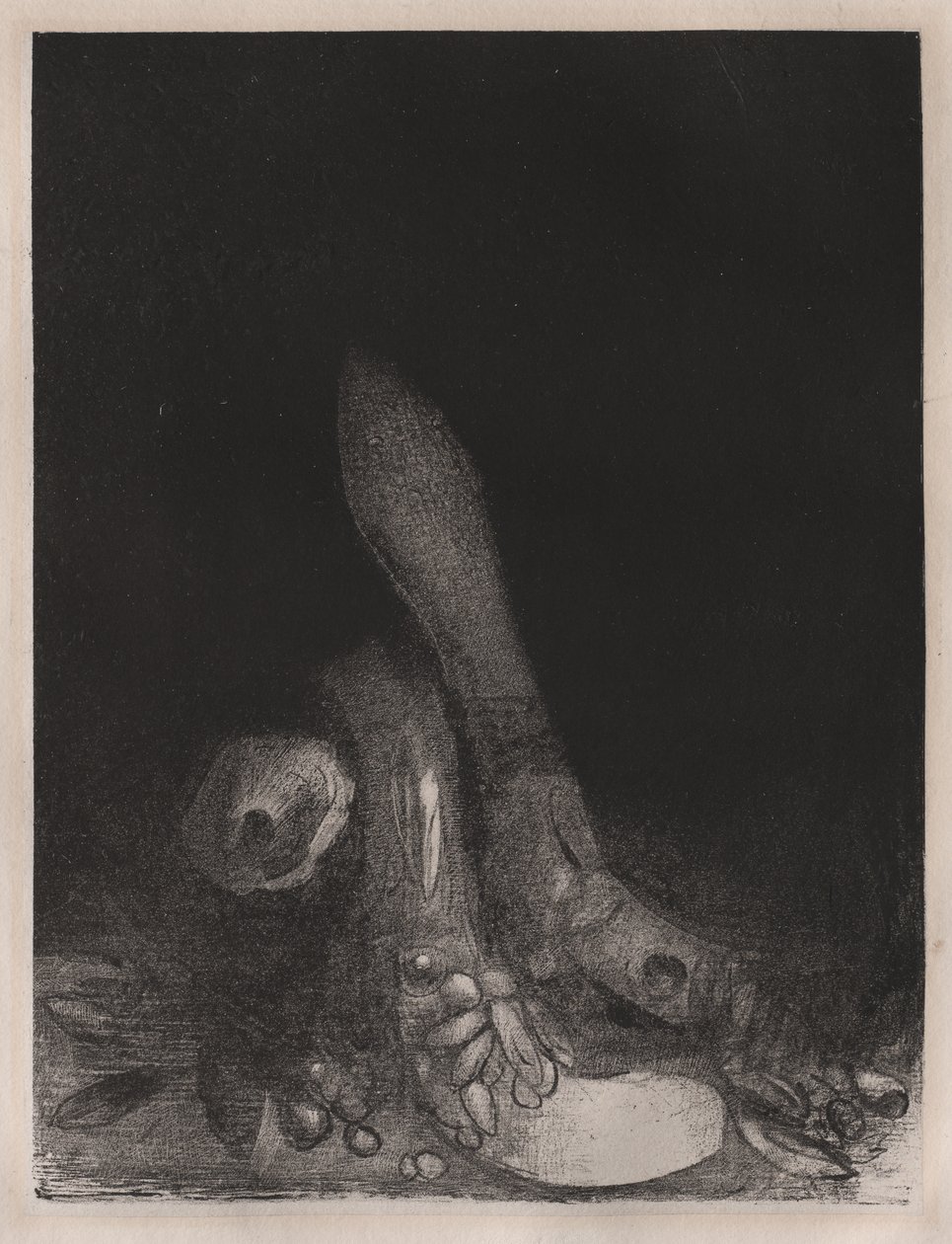 Bloemen Vallen en het Hoofd van een Python Verschijnt door Odilon Redon