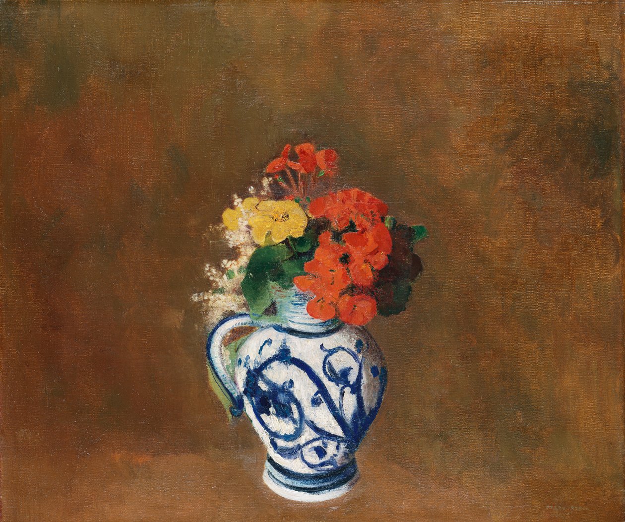 Bloemen in een Blauwe Vaas, ca. 1900 door Odilon Redon