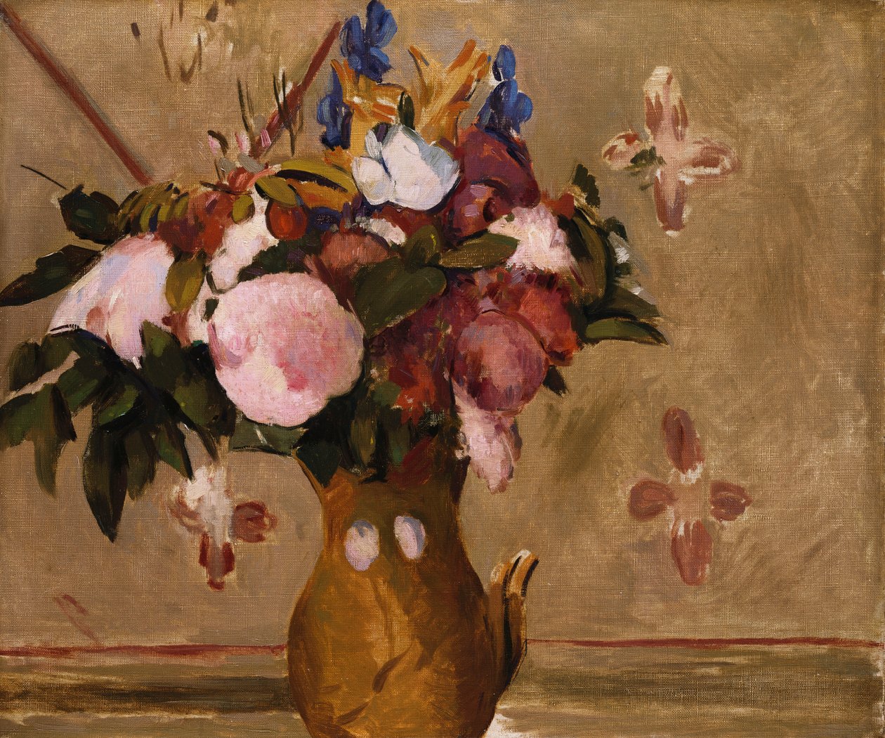Bloemen in een Vaas, kopie naar een schilderij van Cezanne, ca. 1886 door Odilon Redon