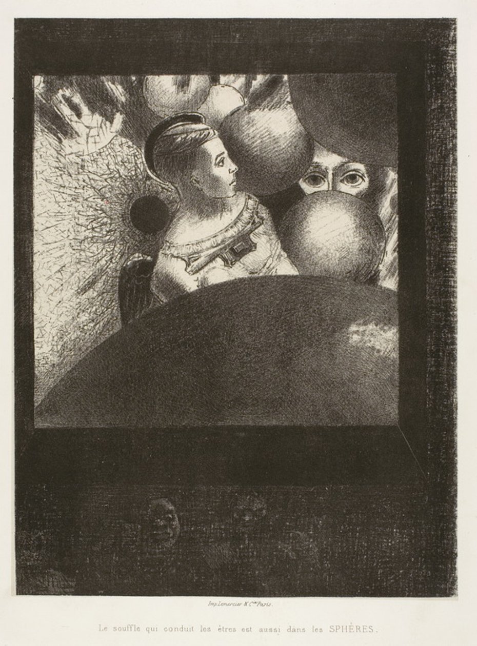 In de sferen (De adem die levende wezens leidt is ook in de sferen), plaat vijf uit Aan Edgar Poe door Odilon Redon