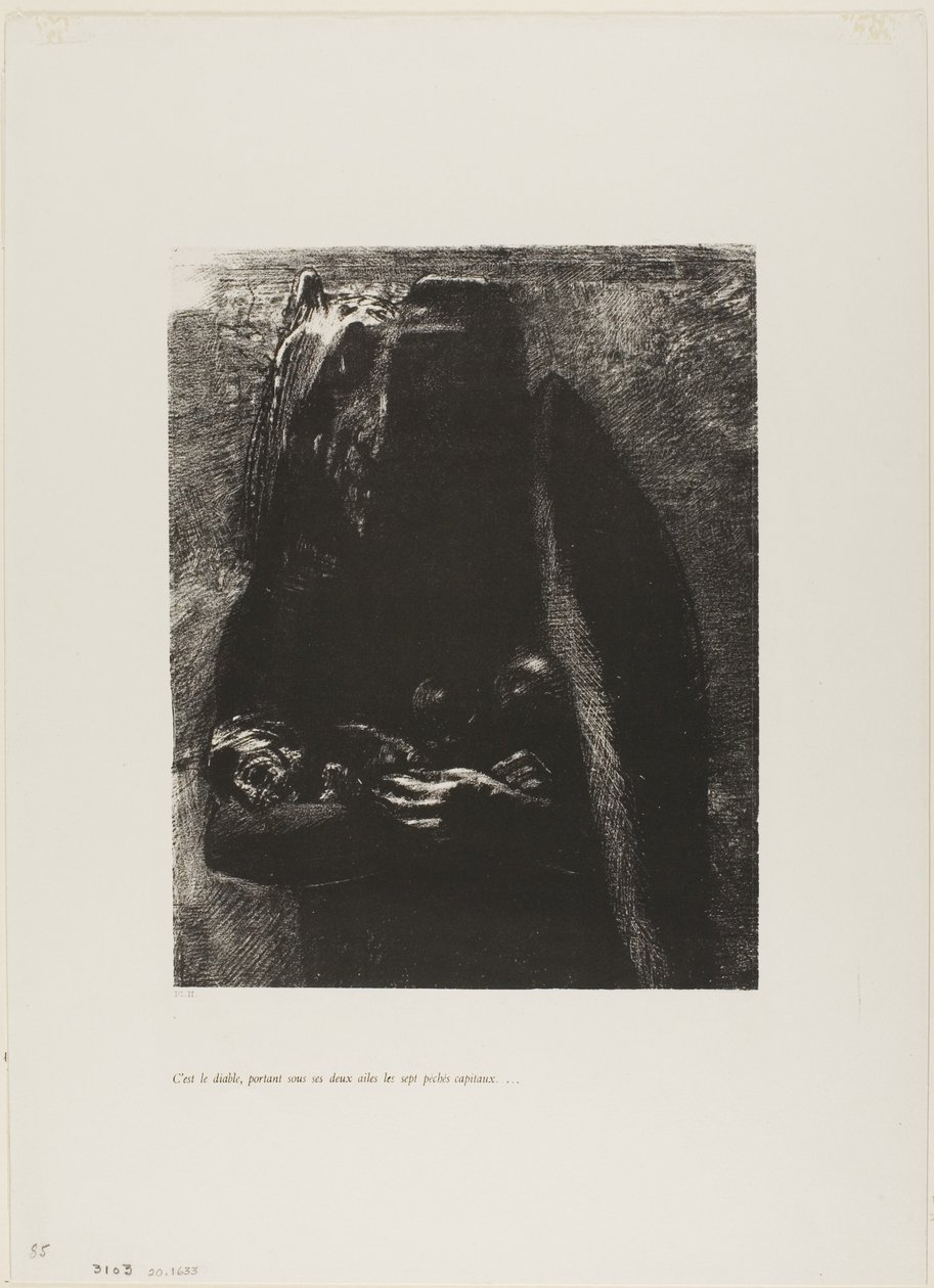 Het is de Duivel, die Onder zijn Twee Vleugels de Zeven Hoofdzonden Draagt, plaat 2 uit De Verleiding van Sint Antonius (1e serie) door Odilon Redon