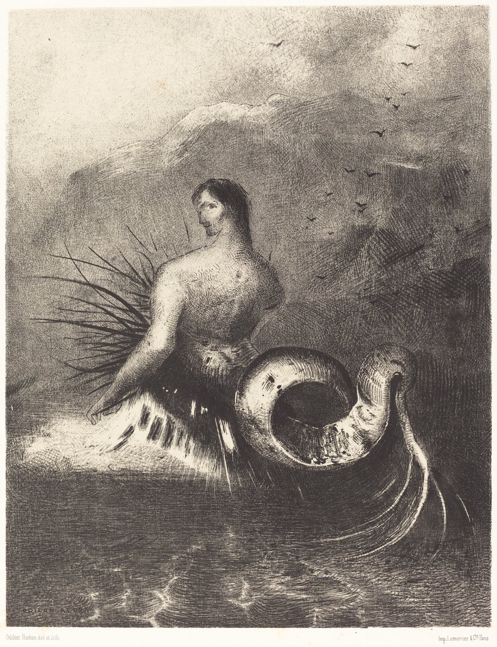 De Sirene Bekleed met Stekels, Opgekomen uit de Golven door Odilon Redon