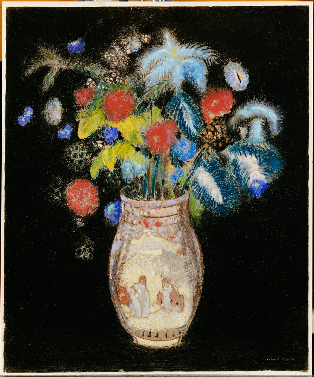 Groot boeket op een zwarte achtergrond, ca. 1910 door Odilon Redon