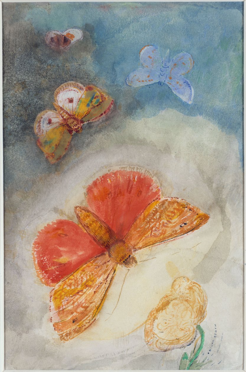 Vlinders en bloem door Odilon Redon