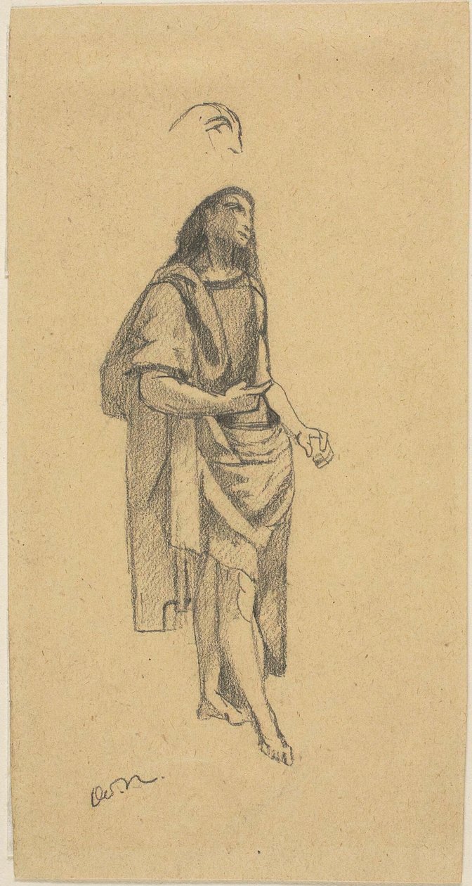 Sint Johannes de Doper, met schets van hoofd door Odilon Redon