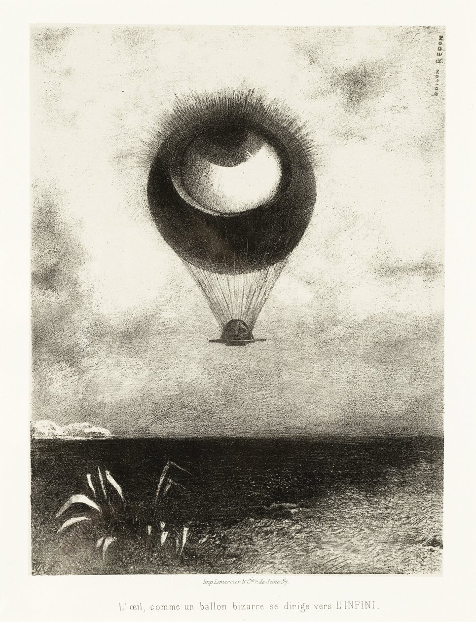 Serie illustraties voor Edgar Poe: Het oog, als een vreemde ballon, stijgt naar de oneindigheid door Odilon Redon