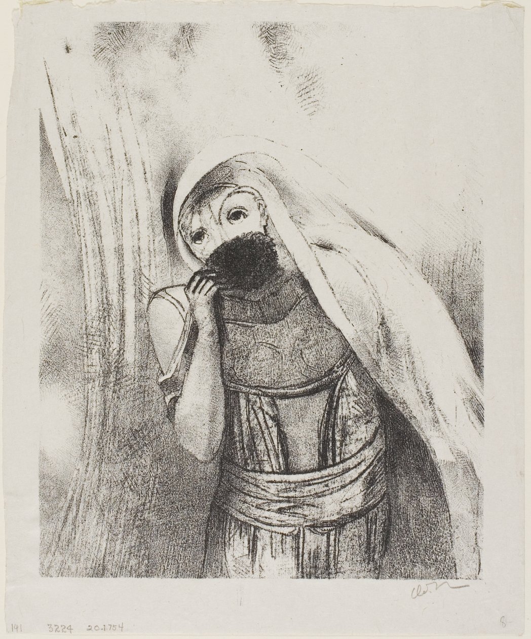 Ze Haalt een Spons uit Haar Boezem, Perfect Zwart, en Bedekt het met Kussen, plaat 8 van 24 door Odilon Redon