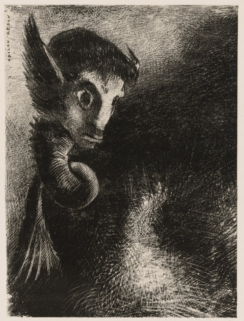 De Chimera keek met angst naar alle dingen, uit Nacht door Odilon Redon