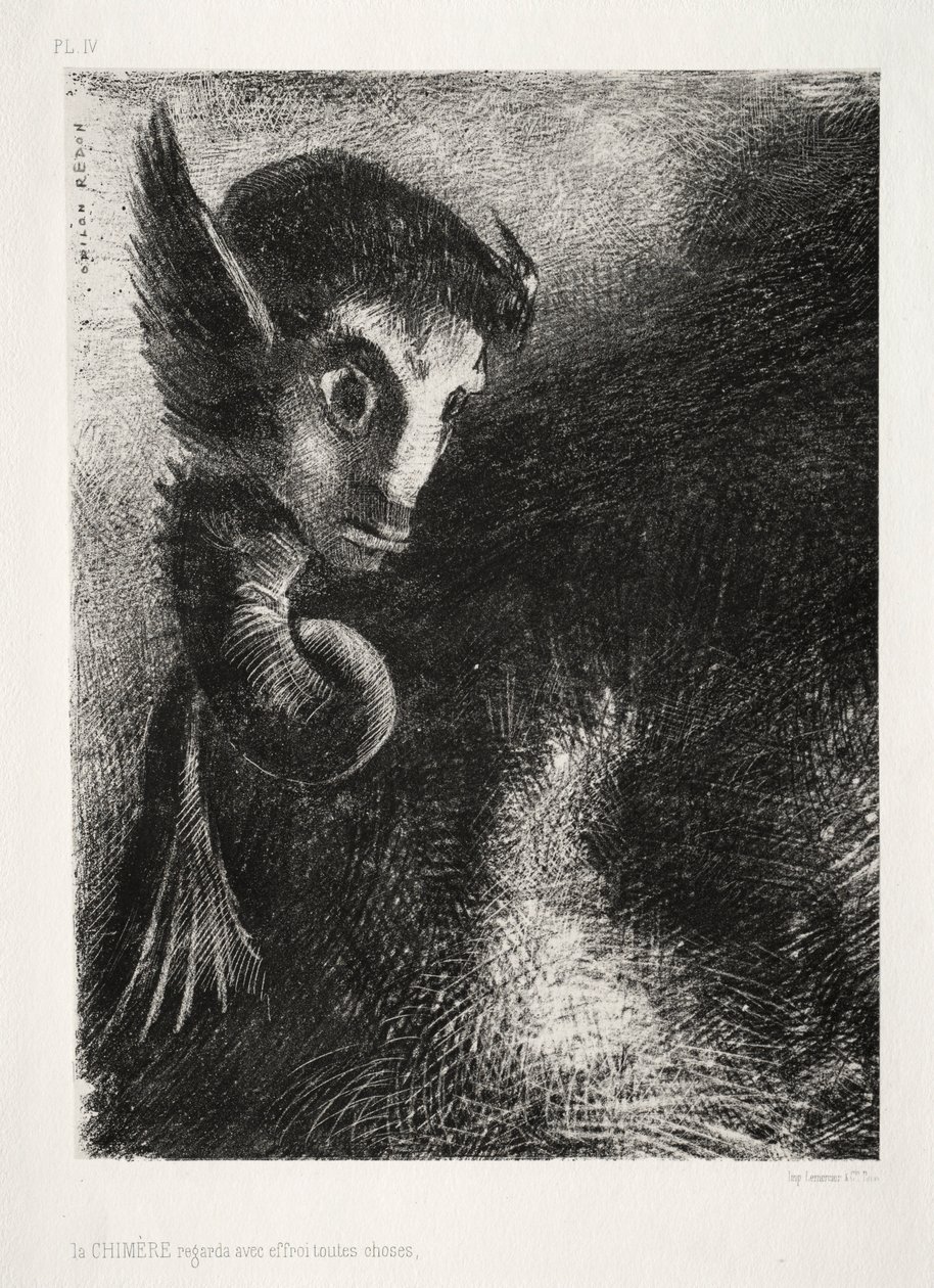 De nacht: De Chimera keek met angst naar alle dingen, 1886 door Odilon Redon