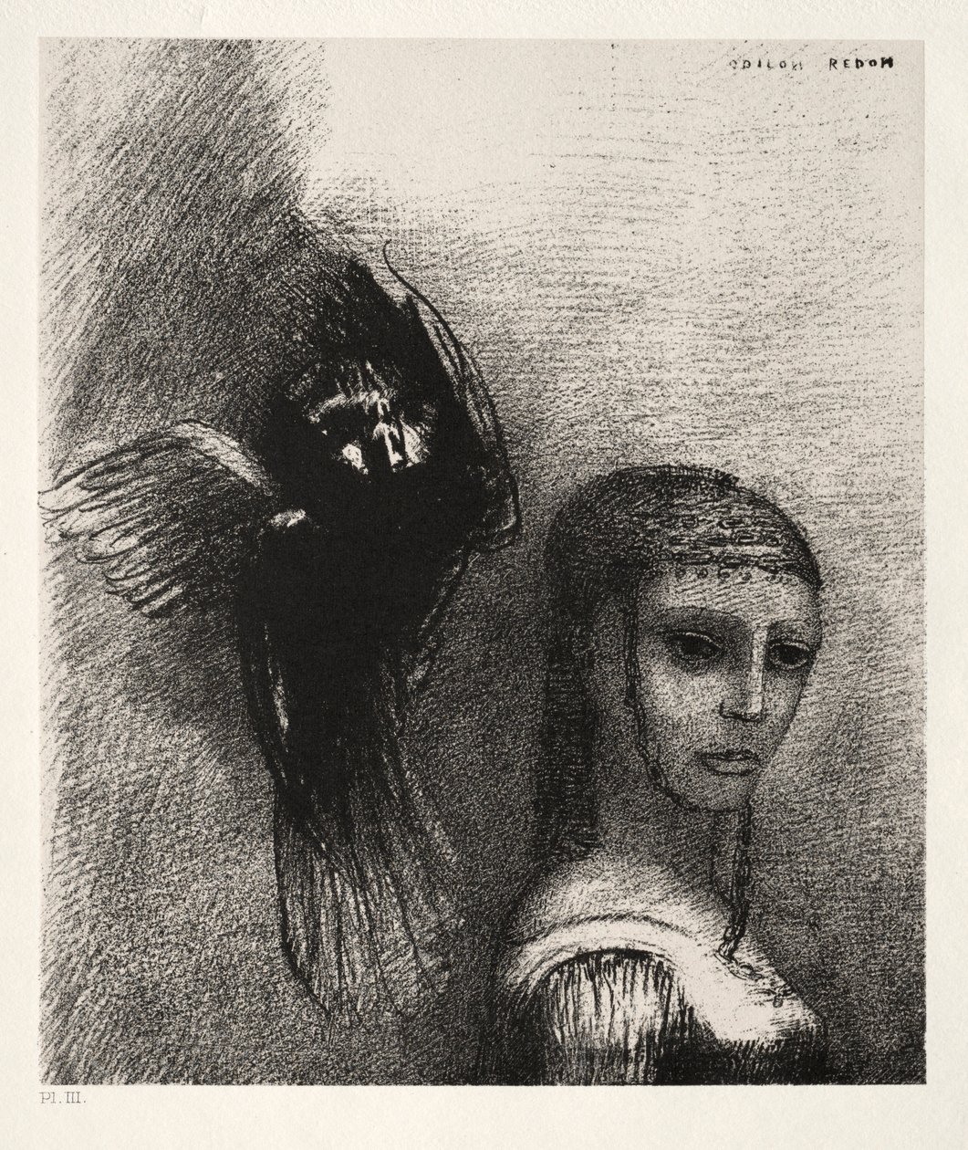 De Verleiding van Sint Antonius Eerste Serie: En een Grote Vogel, Neerdalend uit de Lucht... door Odilon Redon