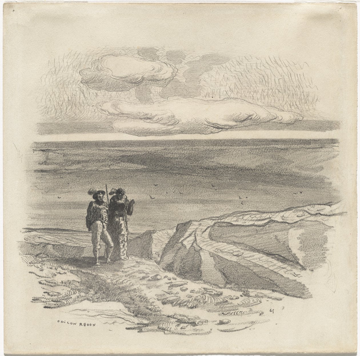 Twee figuren in een landschap door Odilon Redon