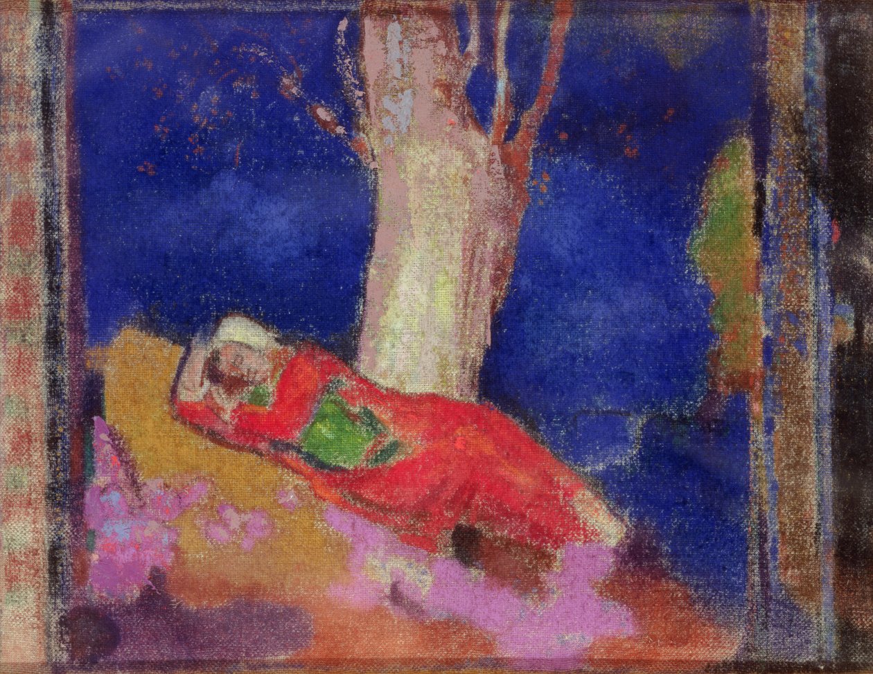 Vrouw slapend onder een boom door Odilon Redon