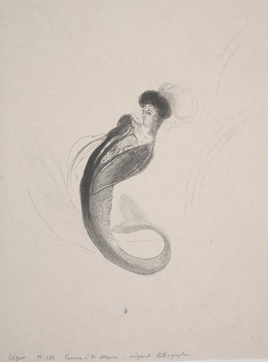 Vrouw met een toque en een zeemeerminnenstaart door Odilon Redon