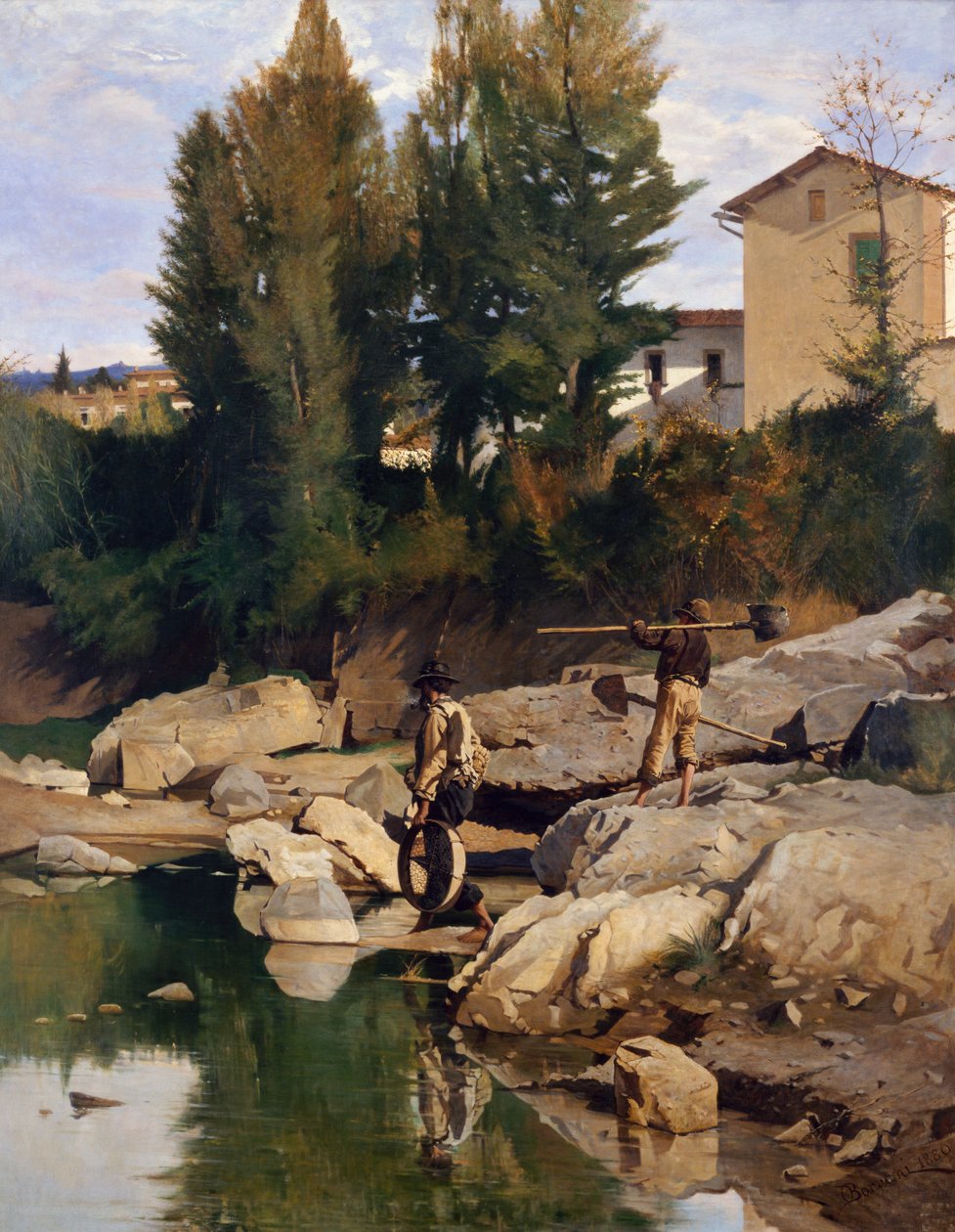 Renaioli (zandgravers) op de Mugnone rivier door Odoardo Borrani