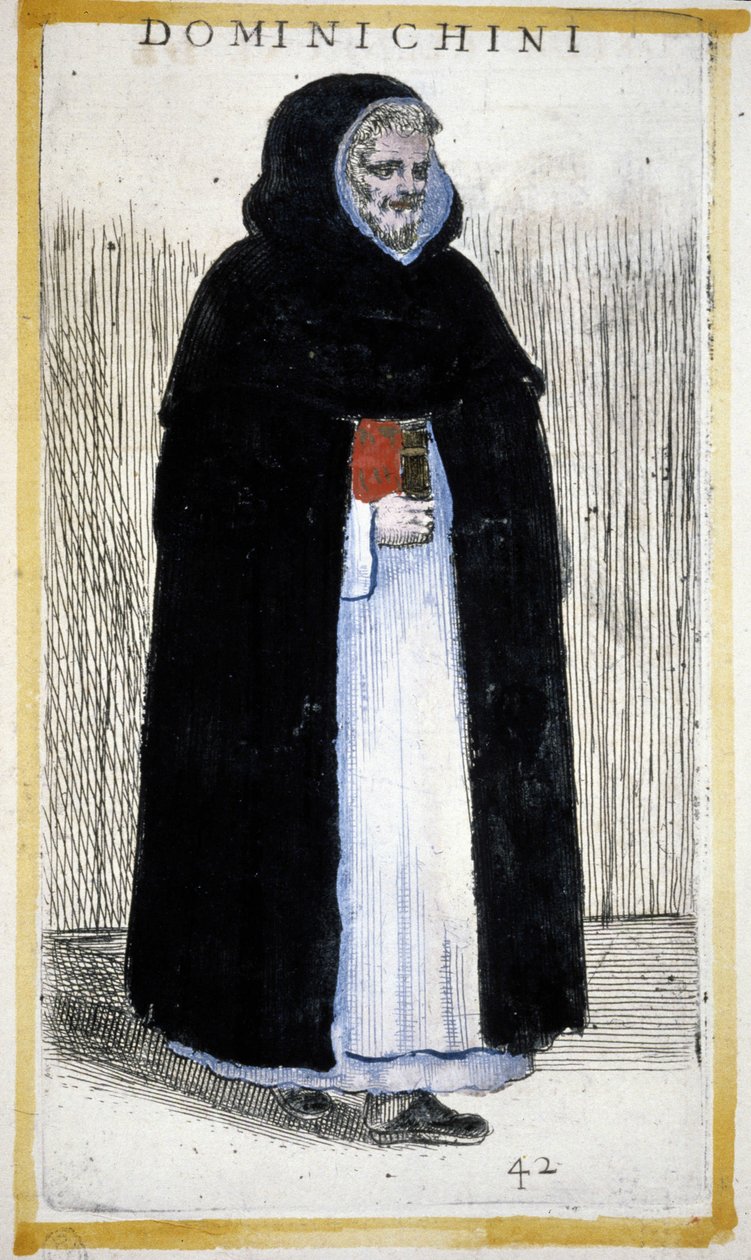 Religieuze orde: een Dominicaanse monnik. Gravure in O. Fialetti. 16e eeuw door Odoardo Fialetti