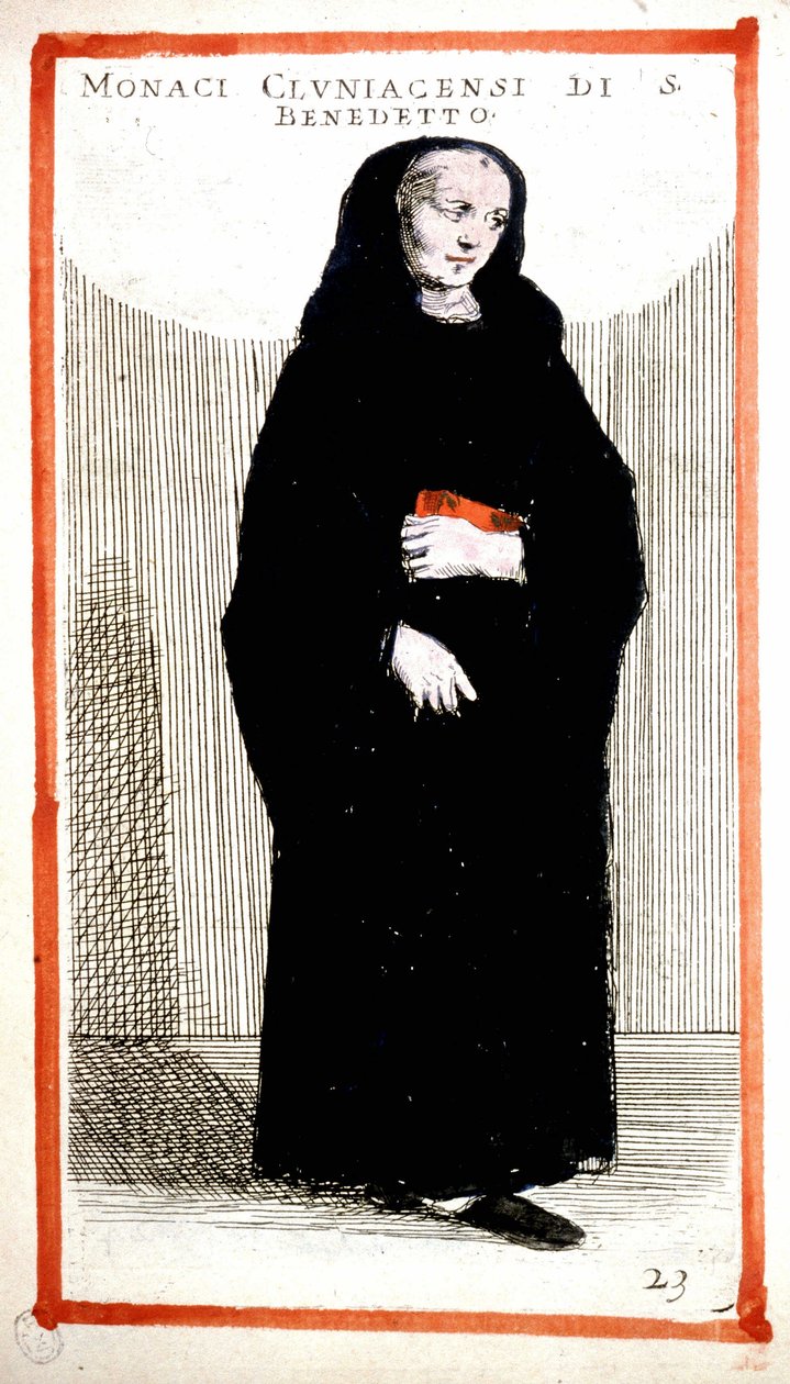 Religieuze orde: monnik van de Abdij van Cluny (Cluniacensers) (gravure, 16e eeuw) Volgens O. Fialetti door Odoardo Fialetti
