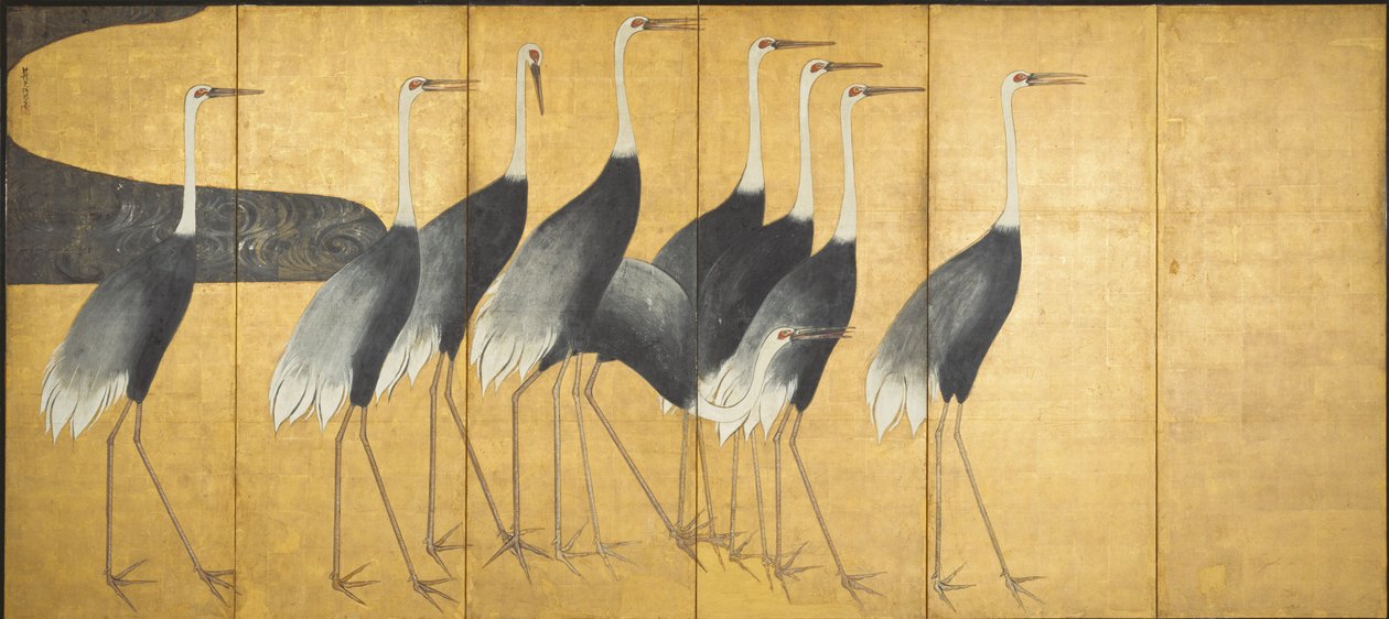 Zesdelig scherm met Kraanvogels, Edo-periode door Ogata Korin