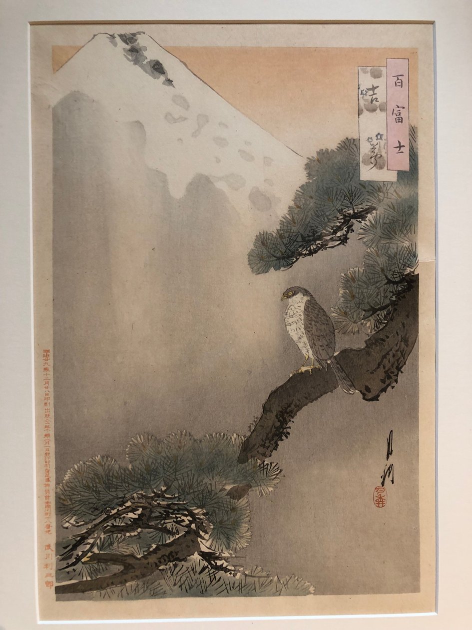 Geluksdroom met de berg Fuji en een havik door Ogata Gekko
